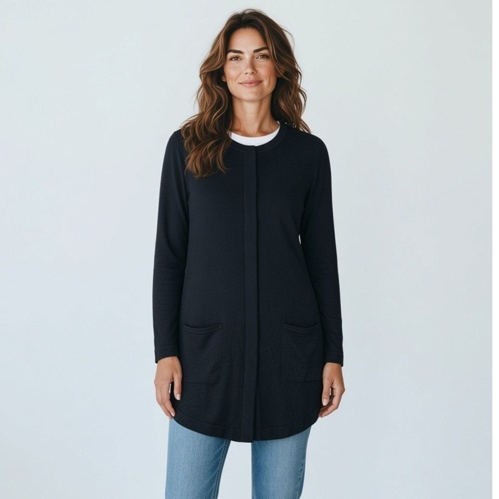 J. Jill Cardigan Sweater Longline Tunic Womens MT Black Wool Blend NWT